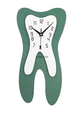 简约木质牙医时钟MDF静音石英钟表创意牙科口腔诊所装饰牙齿挂钟