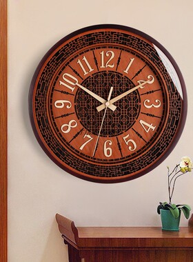新中式复古挂钟客厅静音木质钟表挂墙时钟古典风装饰挂表石英钟表