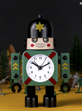 热卖创意学生新款台钟时钟客厅个性金属台钟卡通机器人儿童闹钟