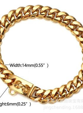 新品14mm金色狗项圈18K镀金嘻哈不锈钢加密狗链项链跨境欧美热销