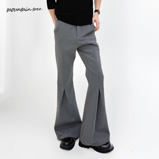 mountain tree打褶西裤简约TR直筒微喇cleanfit休闲长裤设计感