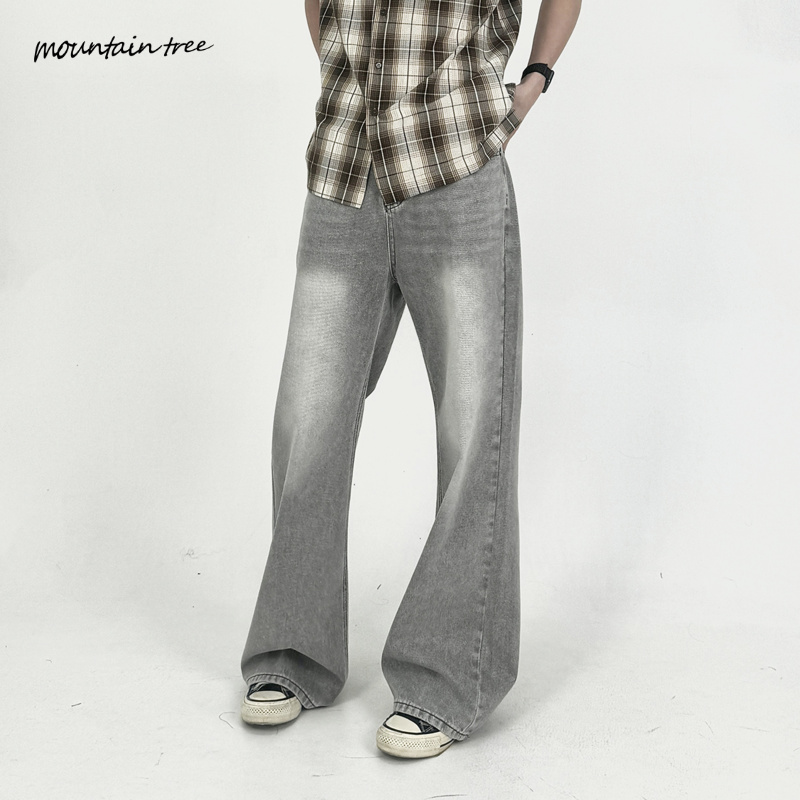 mountain tree美式水洗烟灰色宽松直筒牛仔裤cleanfit高街ins