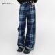 美式 子 裤 复古格纹撞色拼接牛仔裤 男宽松显瘦垂感休闲阔腿长裤