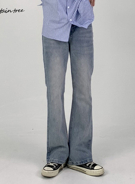 高腰美式复古水洗微喇叭牛仔裤男直筒宽松显瘦高街vibe裤子潮牌