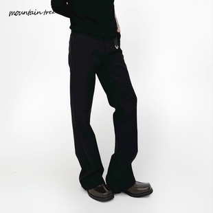 男垂坠感高级感堆积拖地裤 mountain tree高街vibe开叉微喇叭西裤