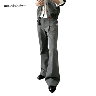 tr面料高级感长裤 男宽松阔腿裤 垂感 tree柳钉微喇叭西裤 mountain