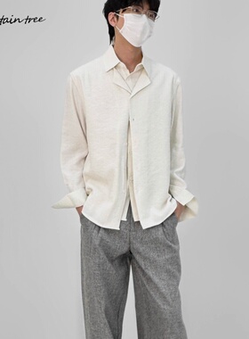 mountain tree最近很爱的亚麻假两件慵懒老钱风休闲翻领长袖衬衫