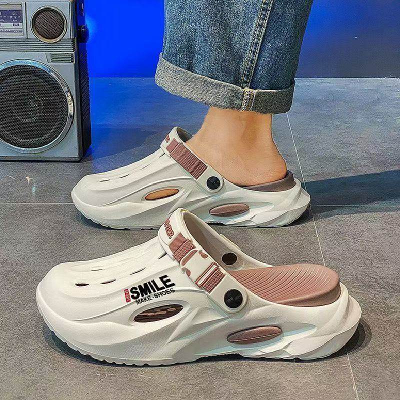 洞洞鞋男款外穿踩屎感厚底防滑包头拖鞋户外开车运动沙滩凉鞋男士