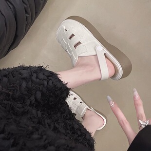 洞洞鞋厚底镂空夏日时尚休闲透气女生户外两穿防滑凉鞋包头半拖鞋