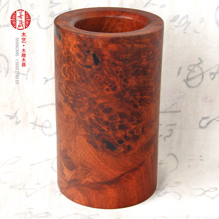 红木大笔筒B14号 缅甸花梨木瘿木树瘤工艺品 漂亮整木 收藏品