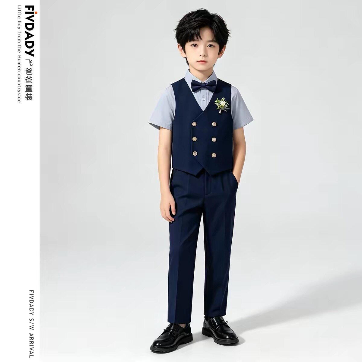男孩礼服婚礼花童演出服幼儿园毕业典礼福模特走秀西装套装双排扣