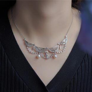 喻棠italks 925银镀金蕾丝天然珍珠套项链女婚纱婚礼用 佳期如梦