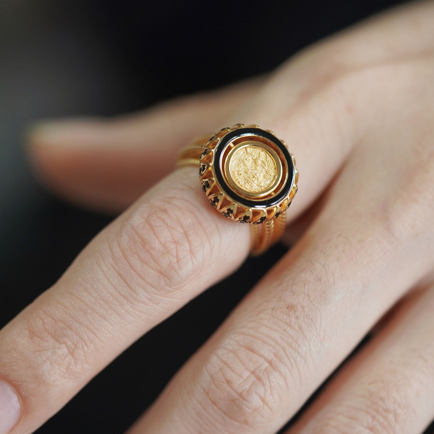 喻棠italks|拜占庭之辉|925银镀金复刻古币戒指翻转双面可戴