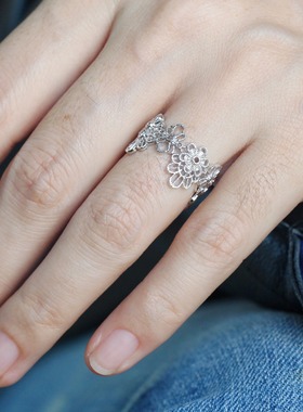 喻棠925纯银织物质感蕾丝银戒指