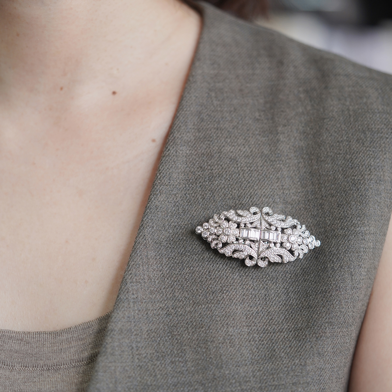 喻棠italks|月色锻钢|925银镀金复古对夹胸针artdeco风格多用领夹