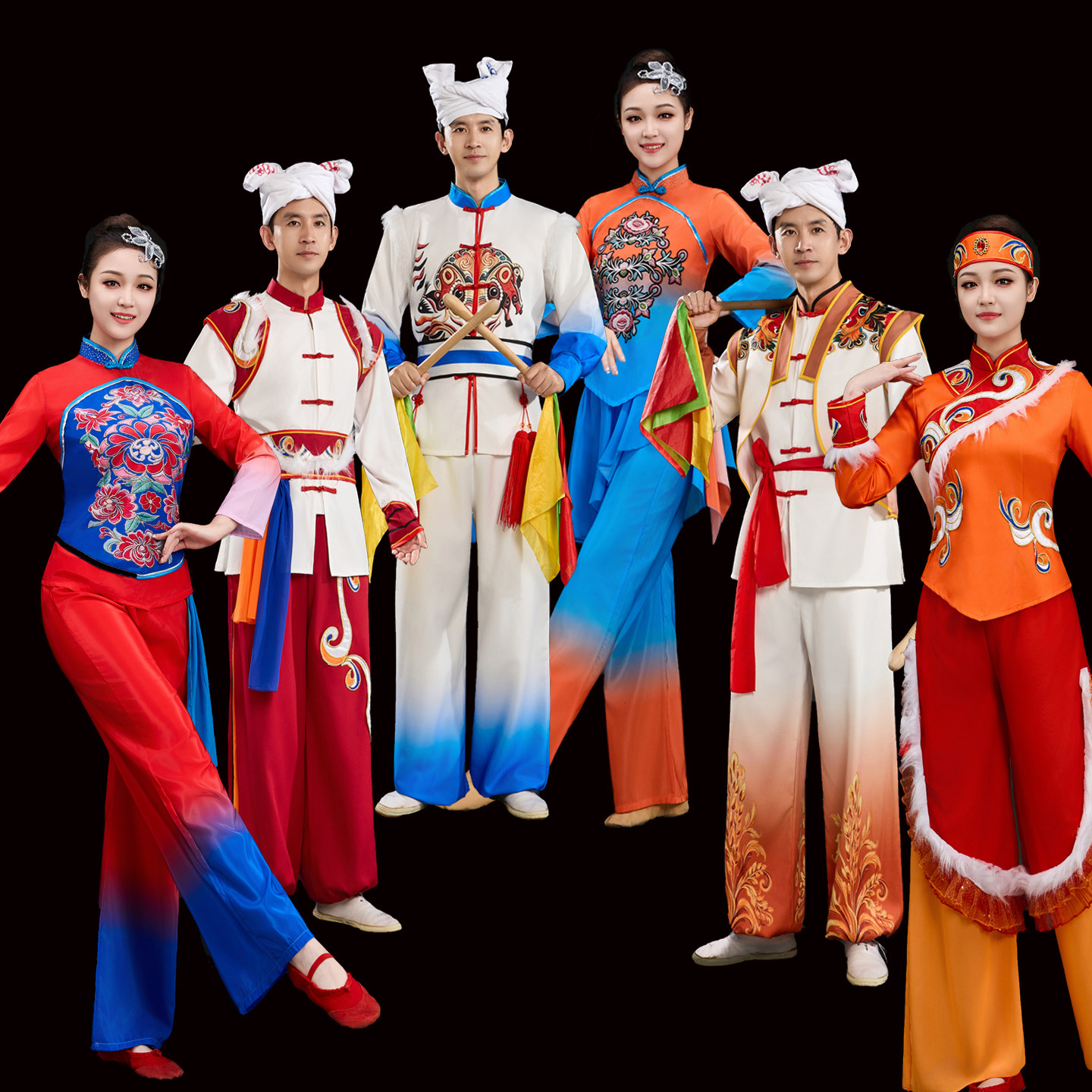 2026新款安塞腰鼓表演服男女陕北秧歌舞蹈服打鼓服伞舞喜庆舞台装