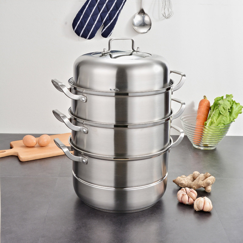 蒸锅304不锈钢三层加厚复底家用蒸笼蒸馍锅燃气电磁炉蒸煮两用锅