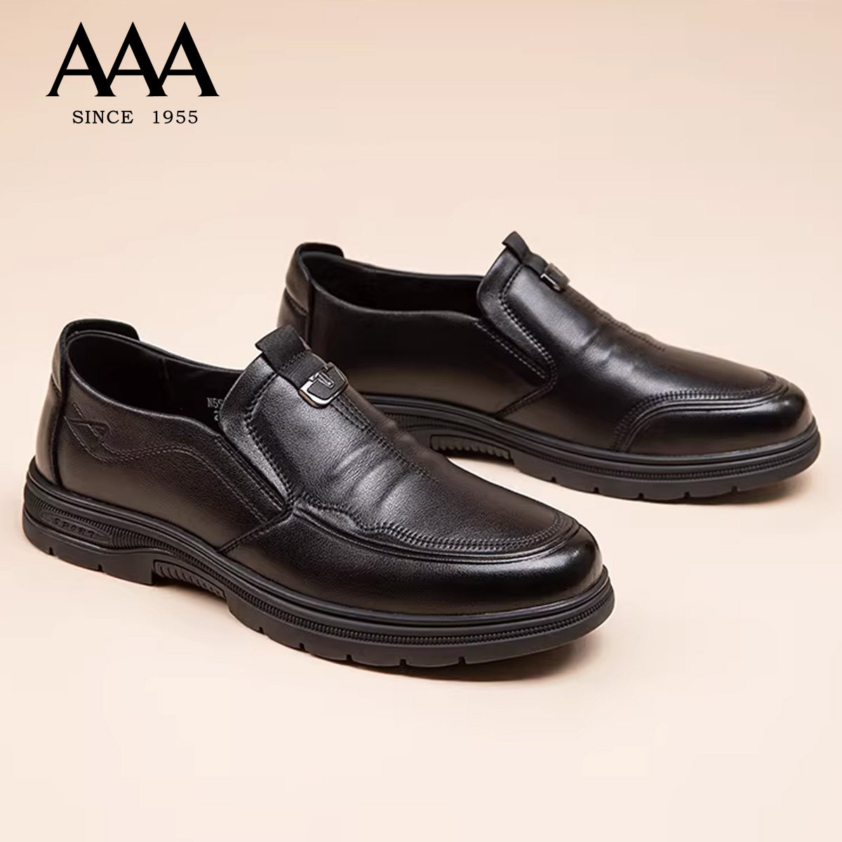 AAA正品男鞋男士商务休闲皮鞋软底平底透气黑色德比鞋一脚蹬皮鞋