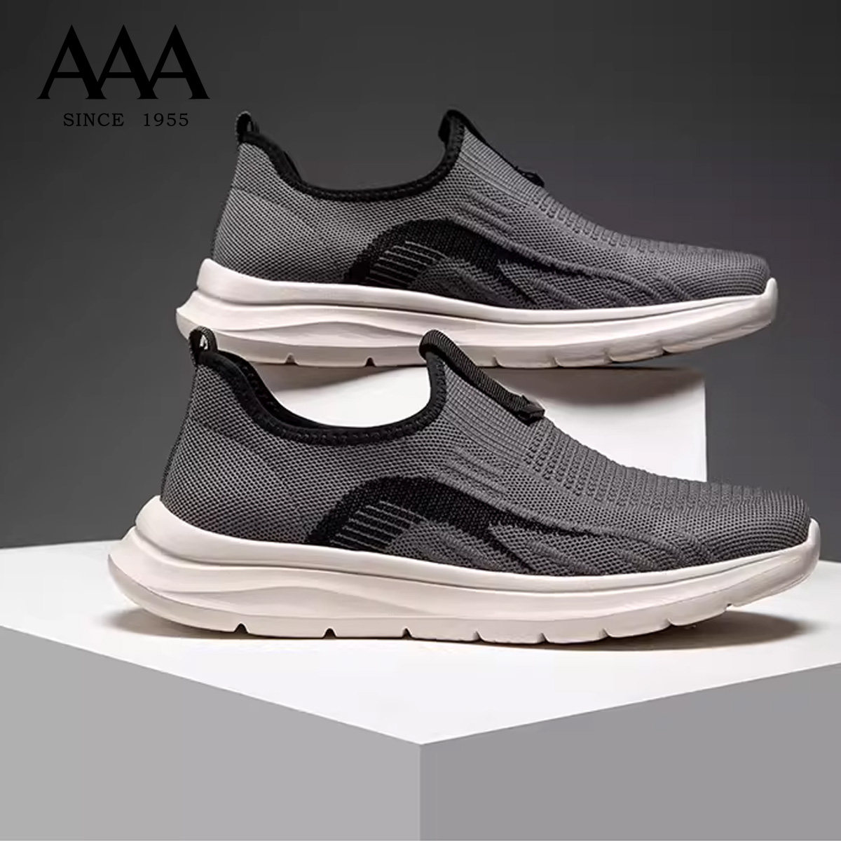 AAA正品男鞋飞织网面透气运动鞋套脚轻便一脚蹬夏季休闲健步男鞋