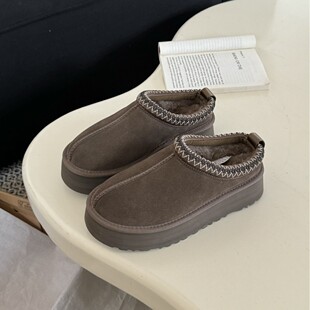万象润禾-河南桑坡雪地靴女民族风羊毛新款一脚蹬懒人松糕tazz