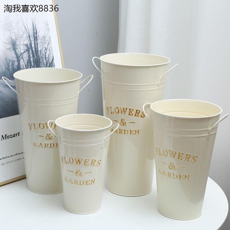 X北欧风家用醒花桶花店鲜花花桶装饰铁皮桶插花深水养花铁桶大花