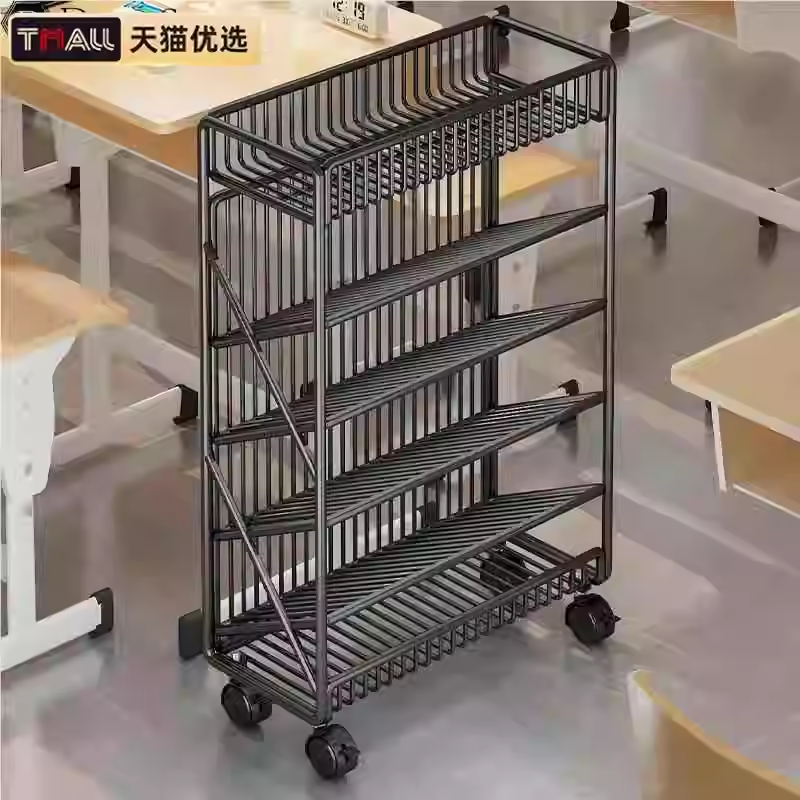 可移动书架带轮学习桌边收纳教室课桌旁学生书本籍置物架落地