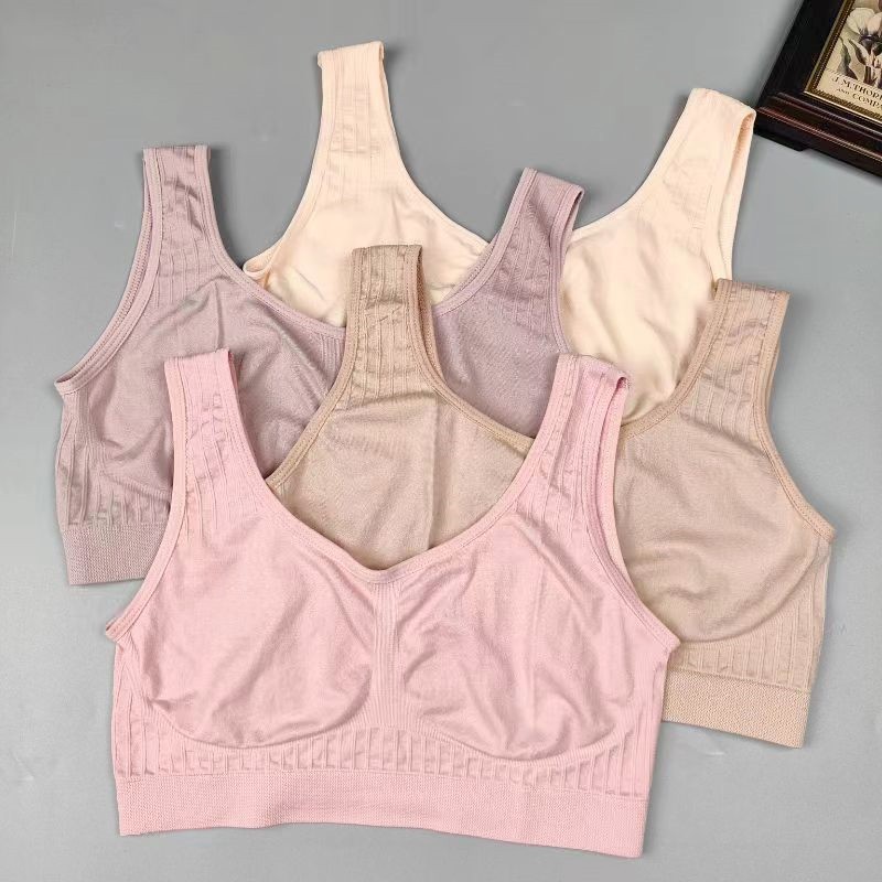 A妈妈内衣中老年背心式无钢圈胸罩一片式高弹女士美背运动背心