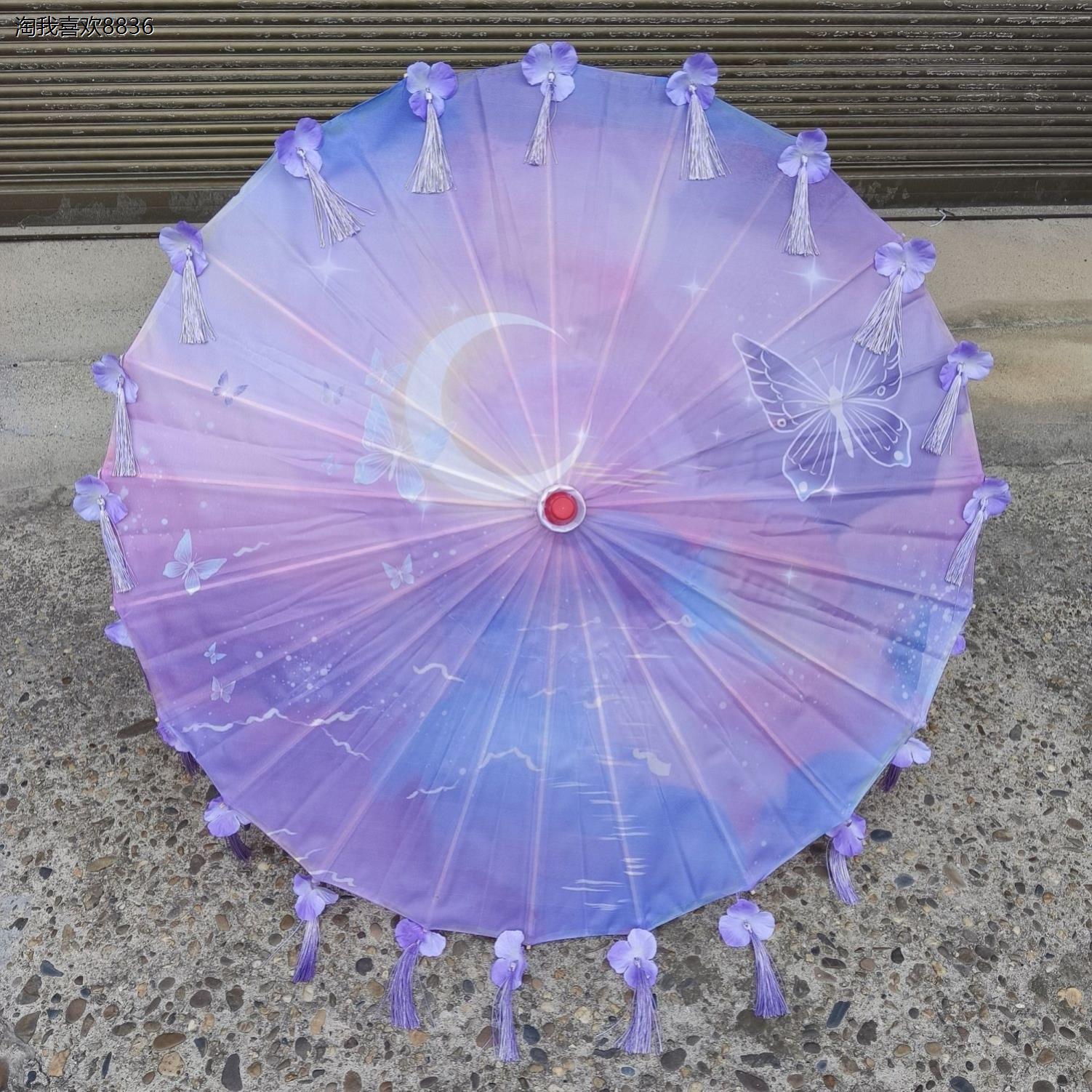 X古风花瓣流苏伞绸布伞拍