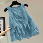 女上衣 复古气质名媛高级感荷叶边拼接圆领套头衬衫 2026新款 法式