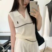 新款 2025夏季 气质上衣 polo领针织衫 撞色韩系设计感小众百搭无袖