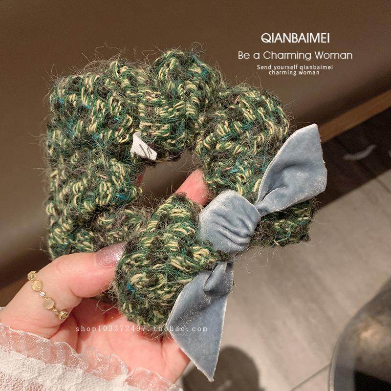 绿色毛线编织大肠发圈气质小香风高级感蝴蝶结发绳头绳绑发皮筋女,饰品/流行首饰/时尚饰品新,发饰,淘宝优惠券,粉丝福利购,淘宝优惠卷