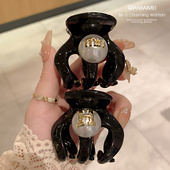 高马尾发夹固定神器字母珍珠黑色抓夹丸子头夹子2023新款 高端头饰