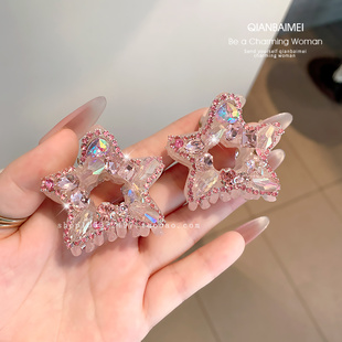 气质甜美发夹小号抓夹精致水晶五角星粉色发抓前额侧边夹发卡头饰