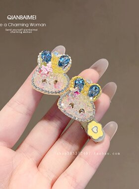 可爱甜美水晶小兔边夹女儿童发夹精致鸭嘴夹发卡新款碎发整理神器