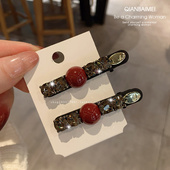 韩国东大门水钻红圆珠一字夹精致发夹子头饰少女优雅侧边夹刘海夹