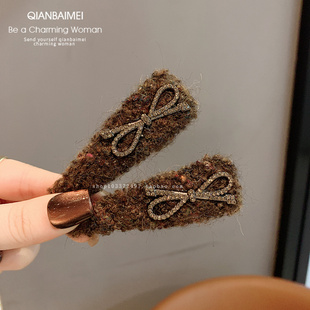 秋冬毛线蝴蝶结镶钻掰掰夹八字刘海侧边夹高级感复古bb夹碎发夹女