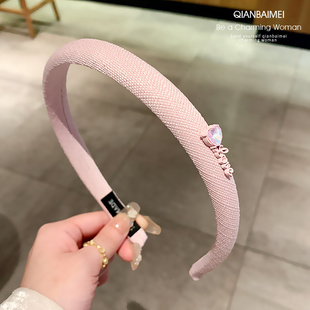 粉色发箍女小爱心水钻字母头箍前额刘海压发发捆发卡甜美百搭发饰