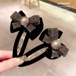 韩国气质名媛闪钻蝴蝶结发夹女大号bb夹侧边刘海夹高级感优雅发卡
