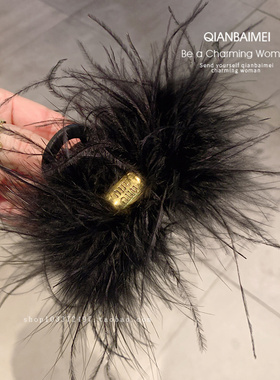 韩系气质黑色鸵鸟毛绒感鲨鱼夹半扎盘发抓夹高级感优雅发夹发卡女