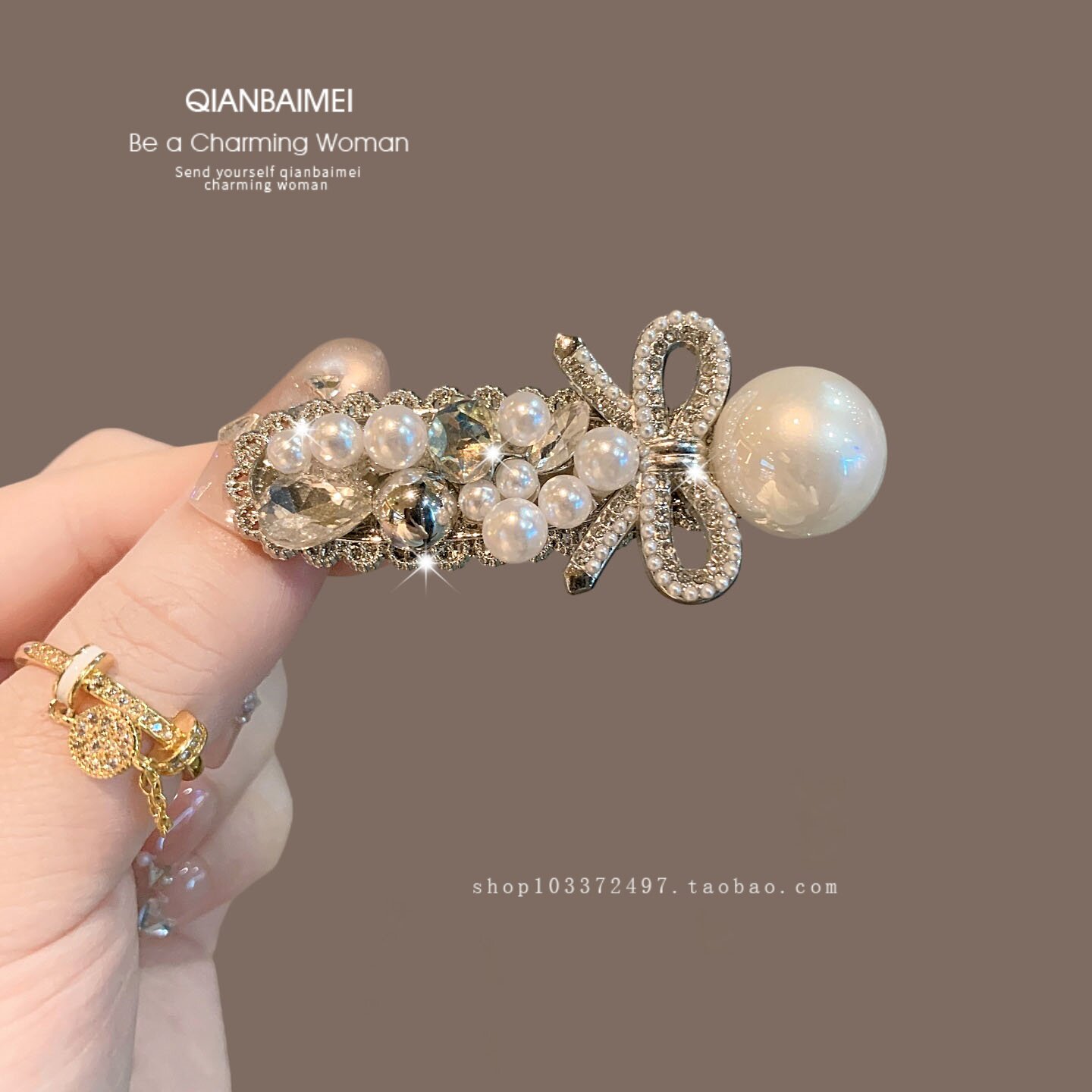时尚百搭珍珠蝴蝶结水钻发夹女精致小众刘海边夹鸭嘴夹中长发发卡
