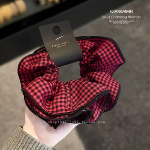 发圈女氛围感红色格子大号肠圈绑头发马尾发绳头绳不勒发套圈皮筋