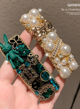 发夹女2023年秋冬新款一字夹重工满钻高级感刘海侧边夹后脑勺边夹