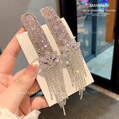 轻奢紫钻小闪钻流苏发夹甜美洋气掰掰夹刘海侧边夹发卡碎发夹头饰