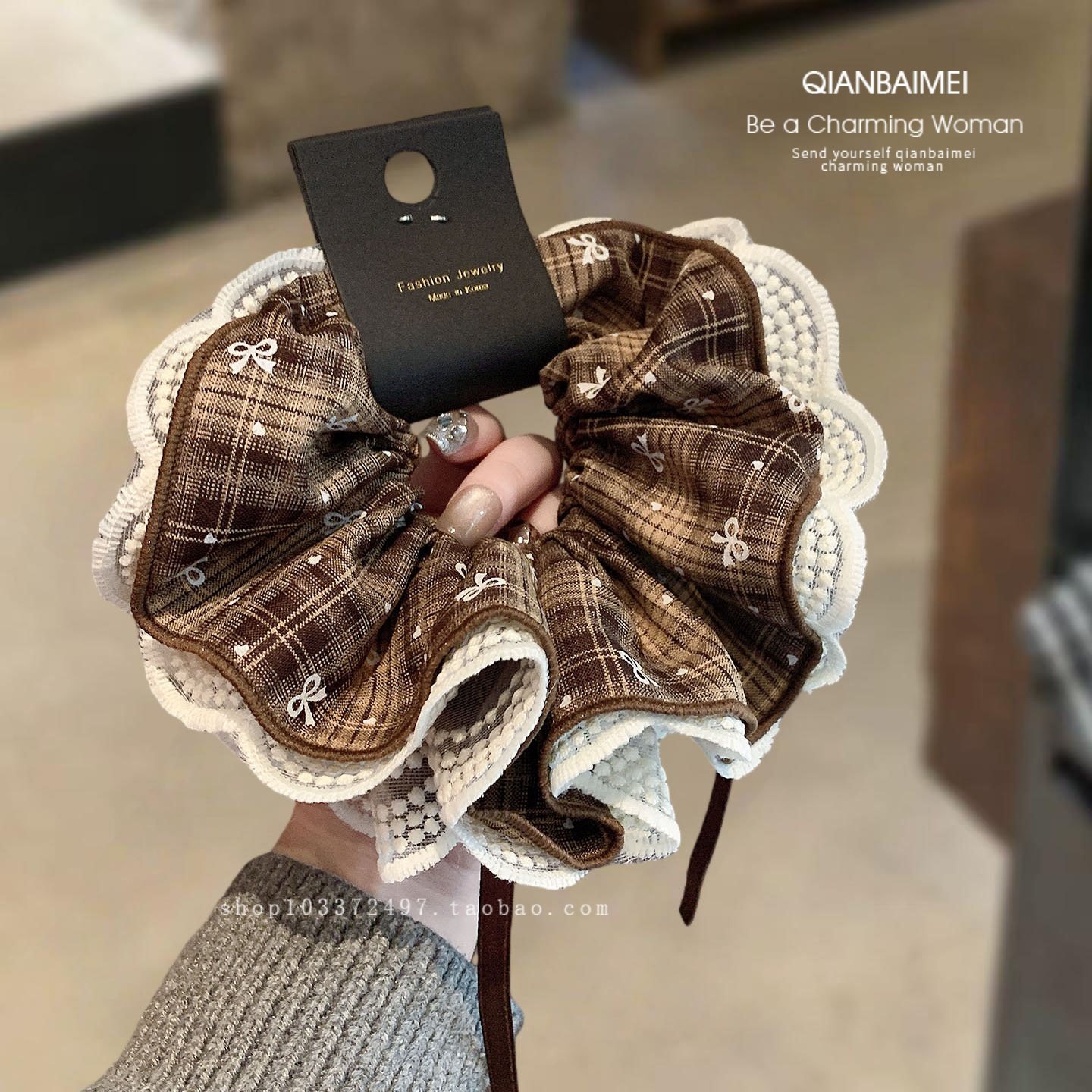 复古格子蕾丝大肠发圈女甜美气质多层花边发绳头绳2026新款大头圈,饰品/流行首饰/时尚饰品新,发饰,淘宝优惠券,粉丝福利购,淘宝优惠卷