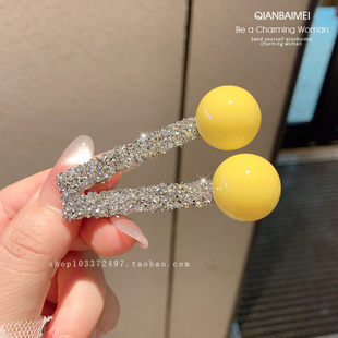 韩国新款黄色珠子细钻发夹精致碎发夹刘海夹高级感洋气侧边夹发卡
