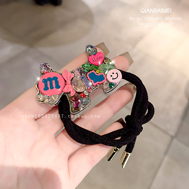 重工水钻小狗双股发绳女高级感时尚发饰扎发马尾丸子头发圈橡皮筋,饰品/流行首饰/时尚饰品新,发饰,淘宝优惠券,粉丝福利购,淘宝优惠卷