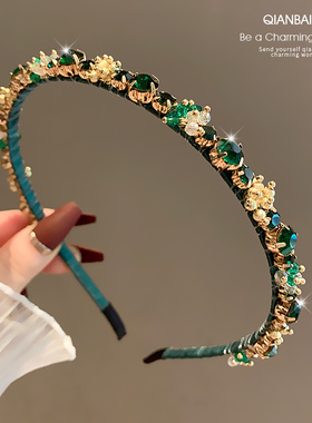 韩国东大门深蓝色水晶锆石精致发卡2024新款防滑压发洗脸头箍发饰