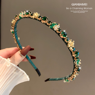 韩国东大门深蓝色水晶锆石精致发卡2024新款 防滑压发洗脸头箍发饰