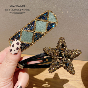 复古高级感绿色发夹2023年潮流新款 复古网红侧边前额夹一字夹发饰