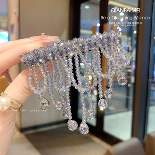 韩国新款水晶轻奢流苏发夹后脑勺半扎发弹簧夹高级感发卡顶夹发饰